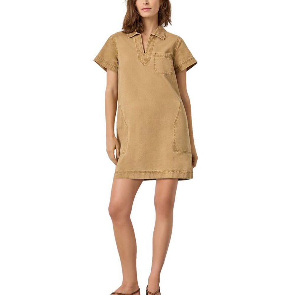 Lilla P Womens  Twill Split Neck Collared Dress, Brown